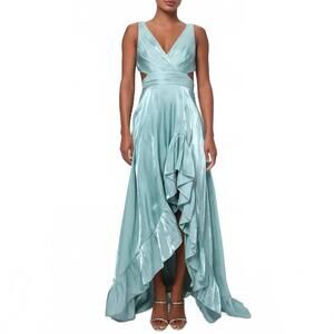 slim fit dress slacks Zapaka Women Sage Green Bridesmaid Dress with Slit Halter Satin Sheath Ruched Long Wedding Guest Dress, Sage Green / US8 main image 0